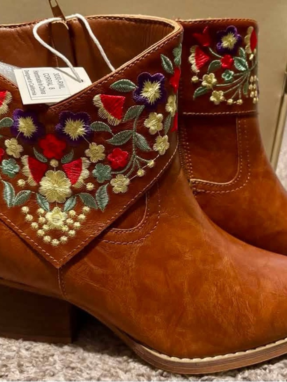 J Adam’s Embroidered Floral Western Ankle Booties - Brown